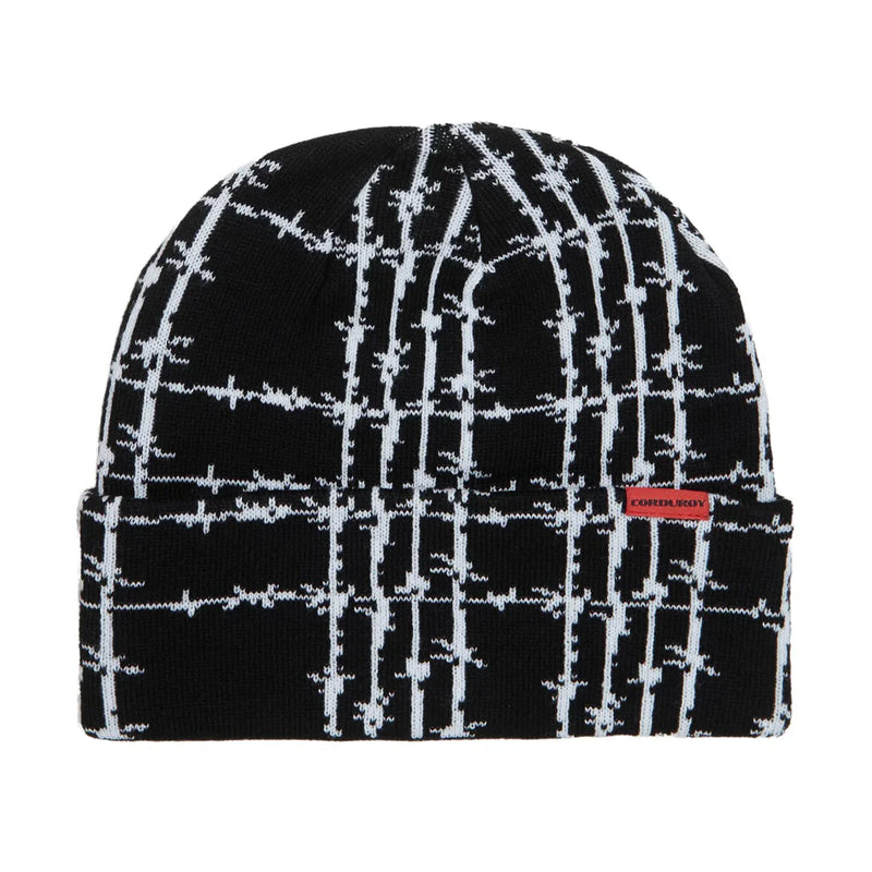 Corduroy Beanie Barbed Plaid Black